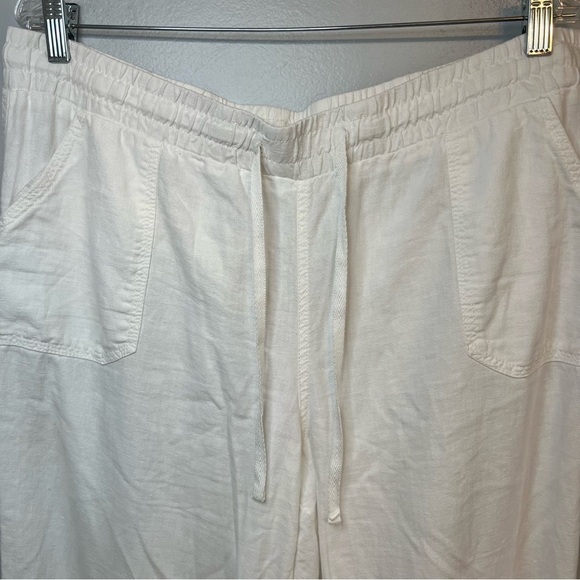 CATO Women's Solid Linen Pants Drawstring Beach White Sz L Pockets Lounge Wear - Picture 6 of 12
